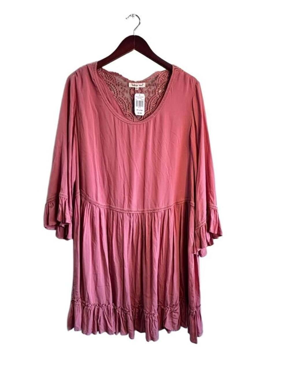 Indigo Soul Women's 2X Large Mauve Crocheted Back Tunic Dress NWT
